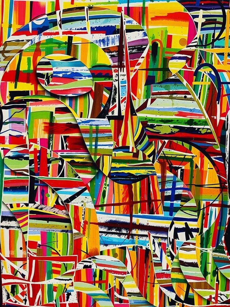 Vibrant High-Fantasy Scene with Geometric Shapes and Swirlin...