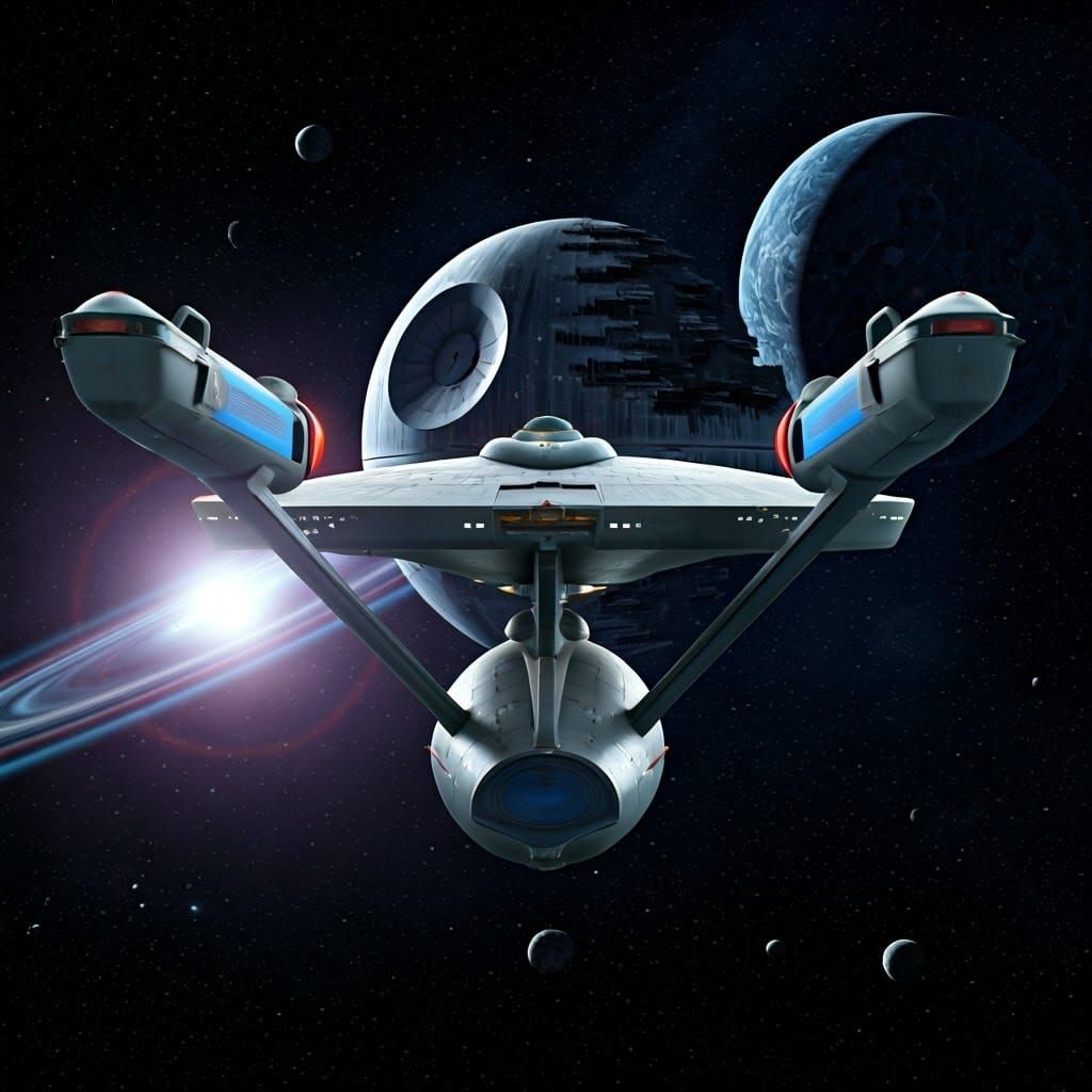 Galactic Confrontation in Futuristic Aesthetic