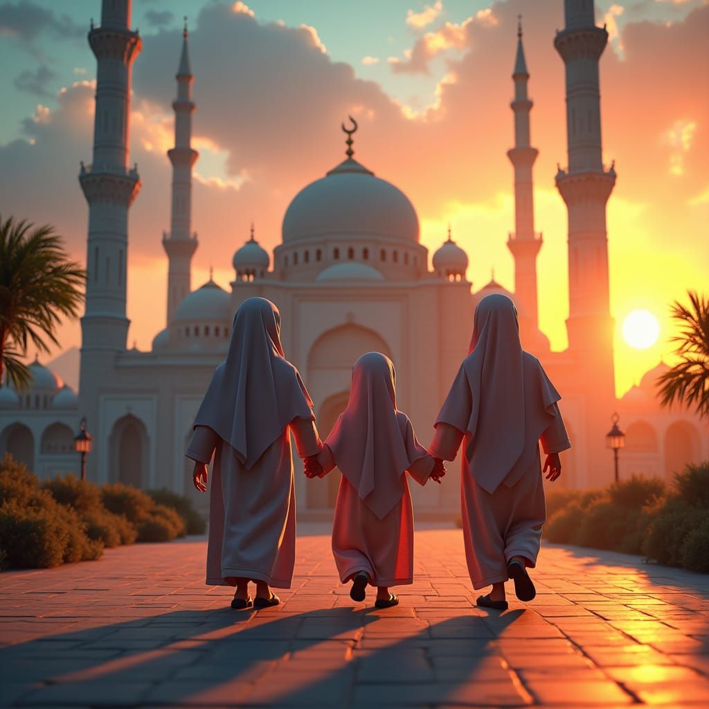 Muslim Children at Mosque: Fantasy Concept Art
