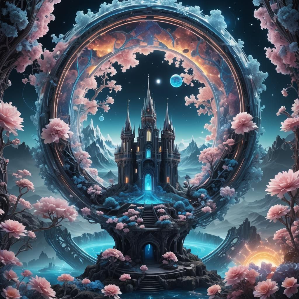 Surreal White Castle on Crystal Lake: 3D Render