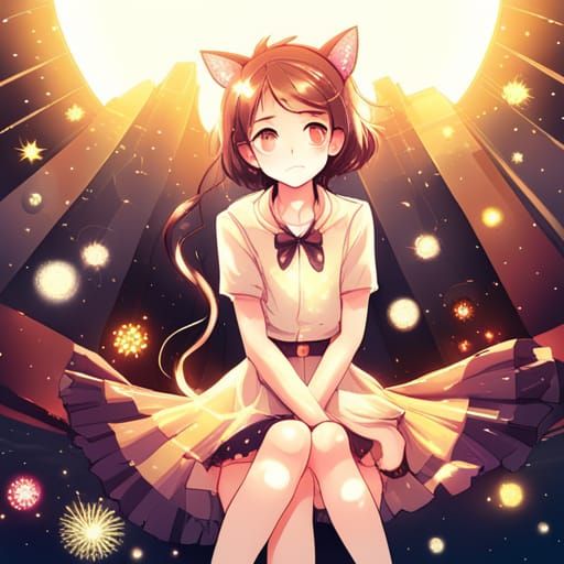 Anime Girl with Cat Ears in Sparkling Manga Style