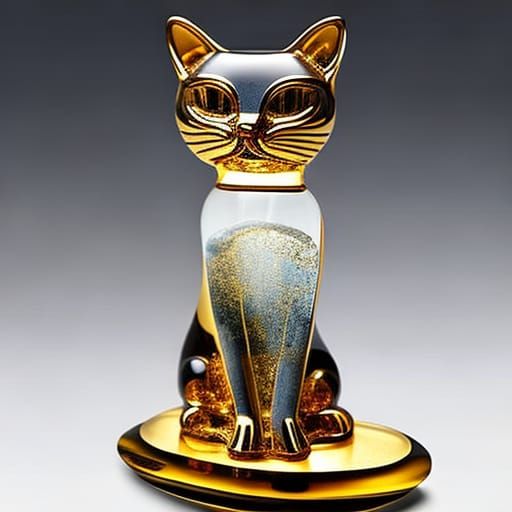Baroque Cat Glass Figurine in Expressionist Style