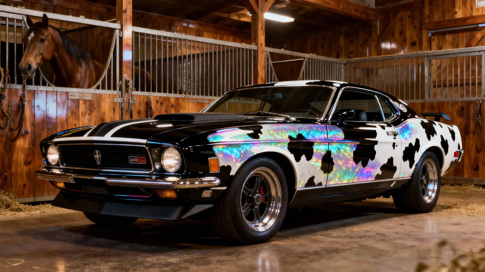 1970 Mustang Boss 429: Midnight Black & Pearl Cow Print