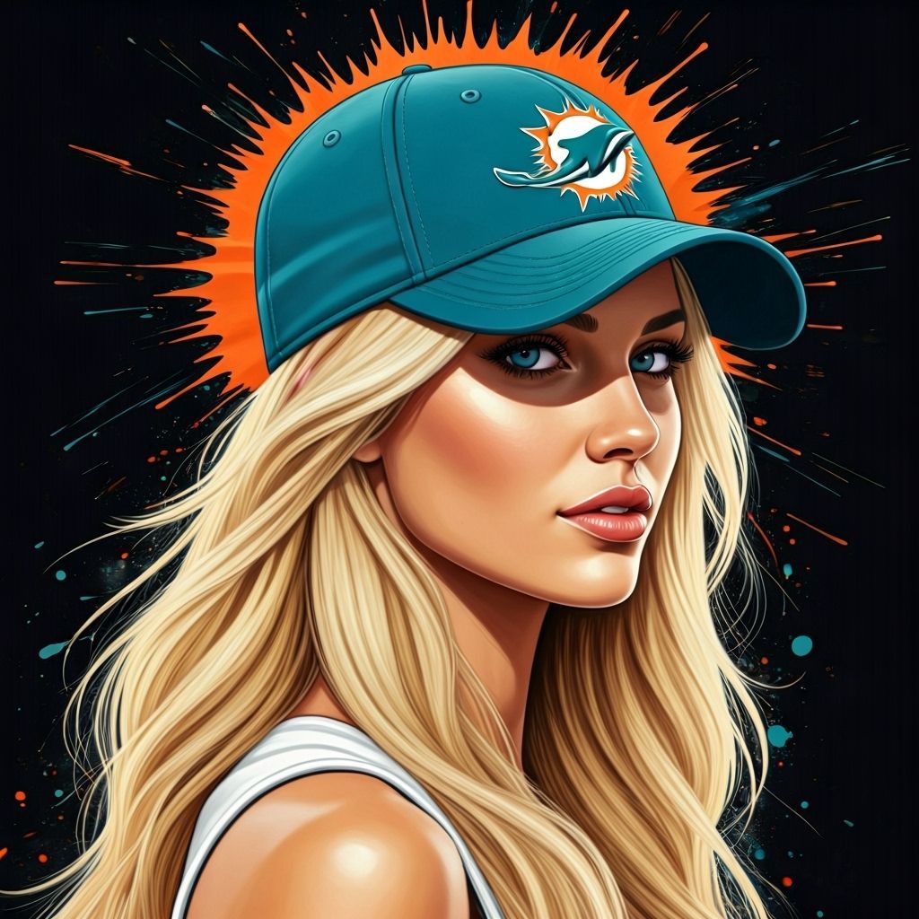 Hyperrealistic Blonde Model with Miami Dolphins Cap
