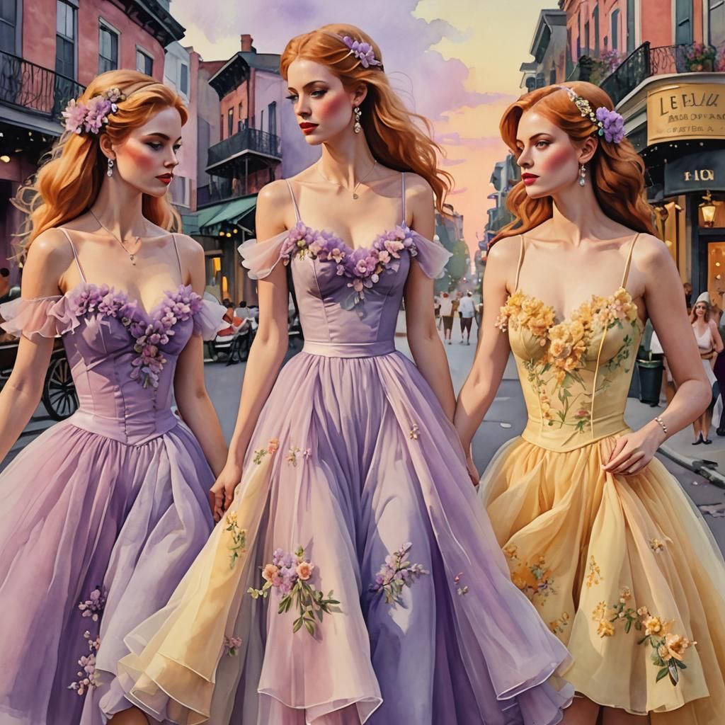 Watercolor Painting of Women in French Quarter