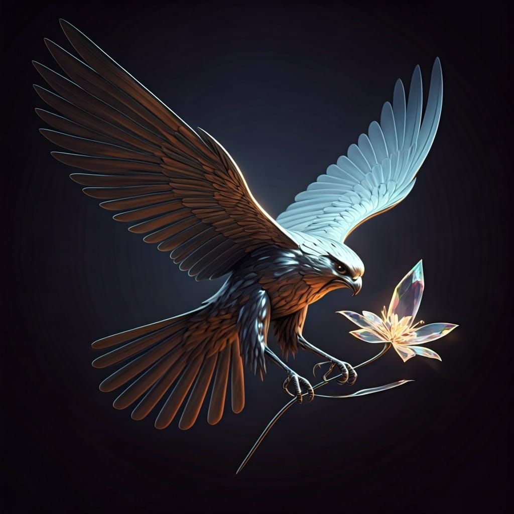 Chrome Falcon with Prism Flower: Art Deco Futurism