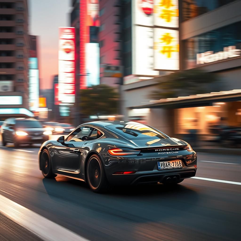 Porsche 718 in Seoul at Dusk: Warm Tones, Long Exposure