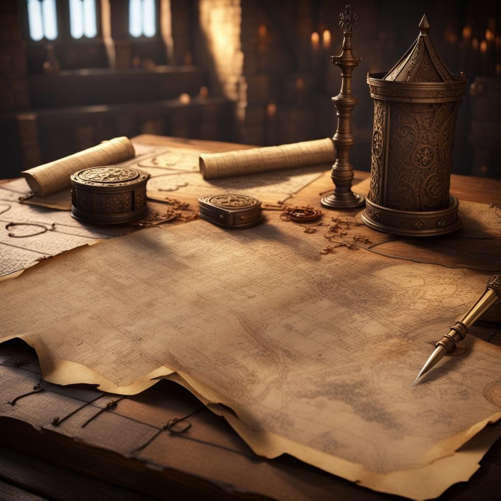 Treasure Map Manuscript in Feudal Castle Setting
