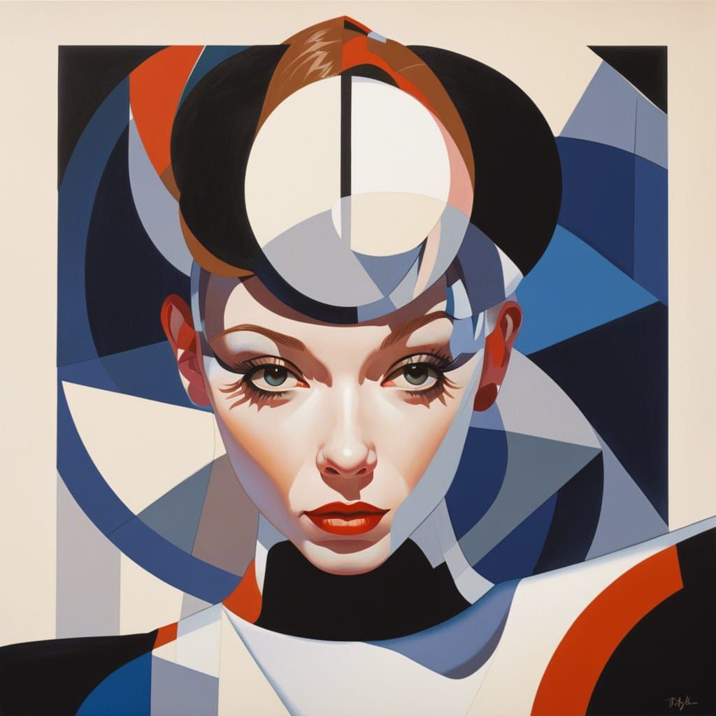 Vintage Woman Portrait in Abstract Geometric Style