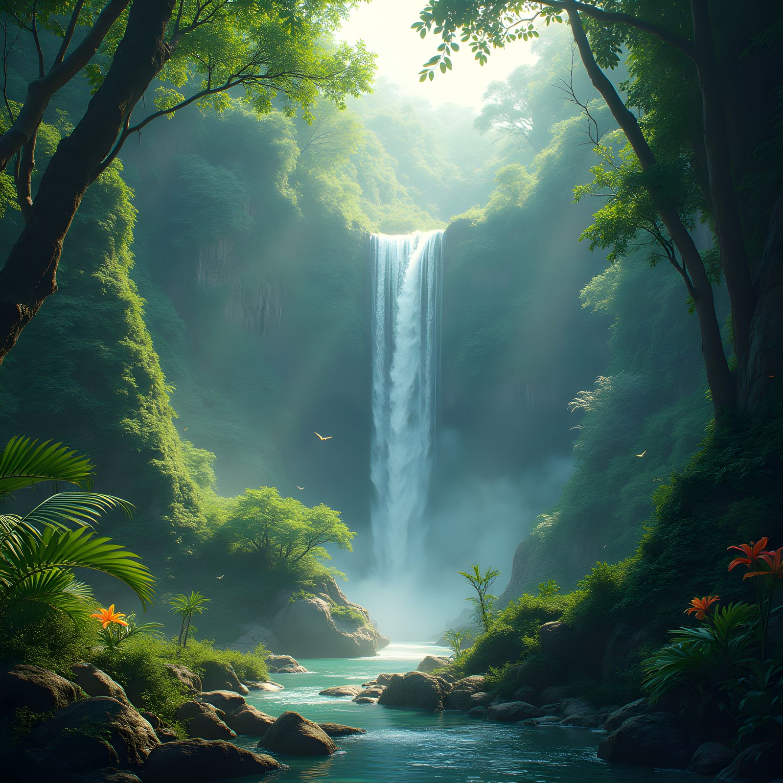 Enchanted Thai Waterfall in Vast Forest Landscape