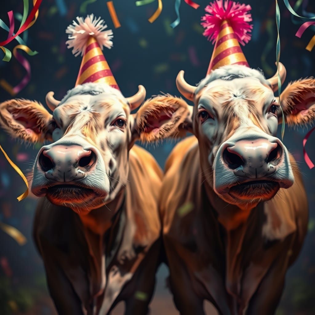 Cows Return Home From Party, Photorealistic