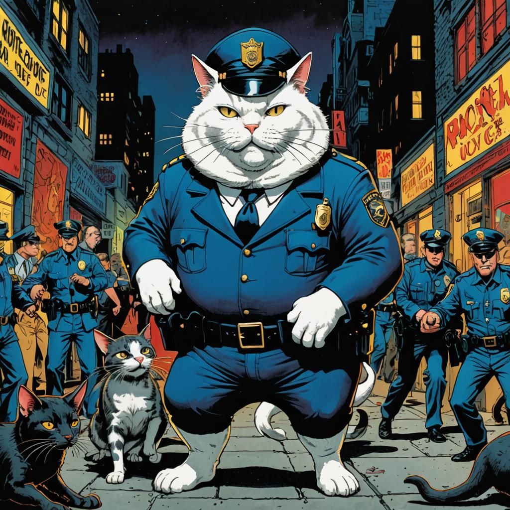 Cartoon Cat Cop Arrests Rat Pimp in NYC