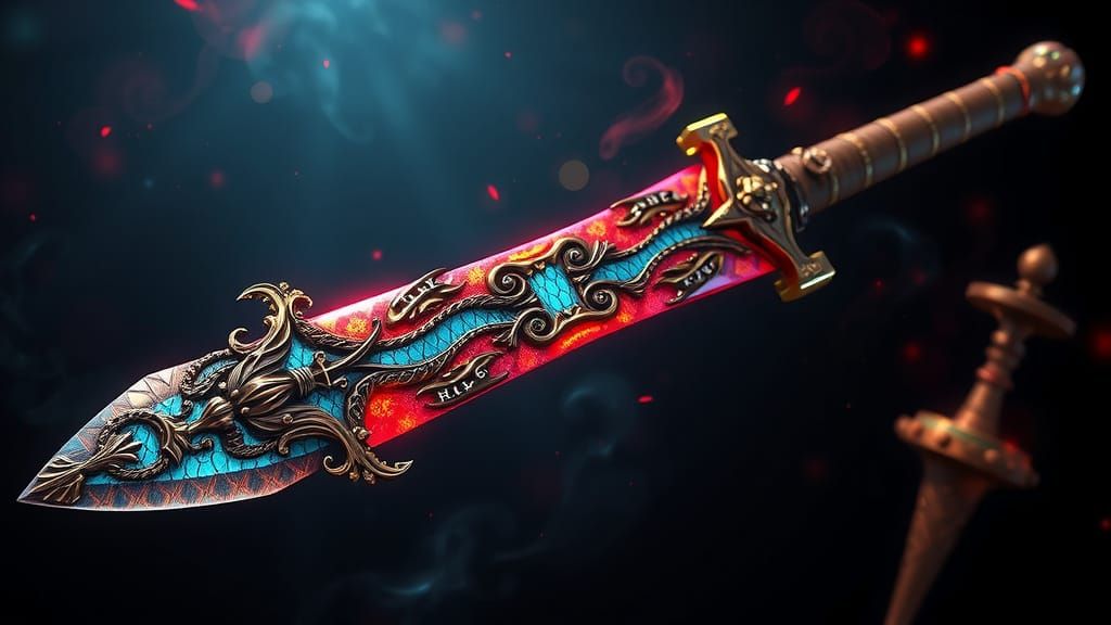 Ethereal Dark Fantasy Sword with Iridescent Dragon Scales