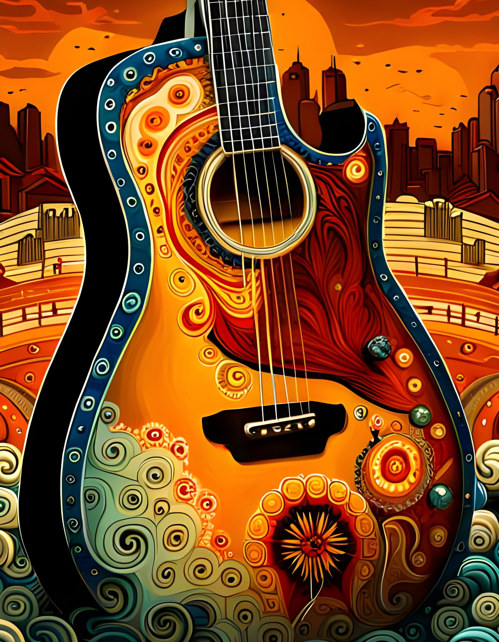 Paisley Guitar in Nashville, Hyperdetailed Matte Painting