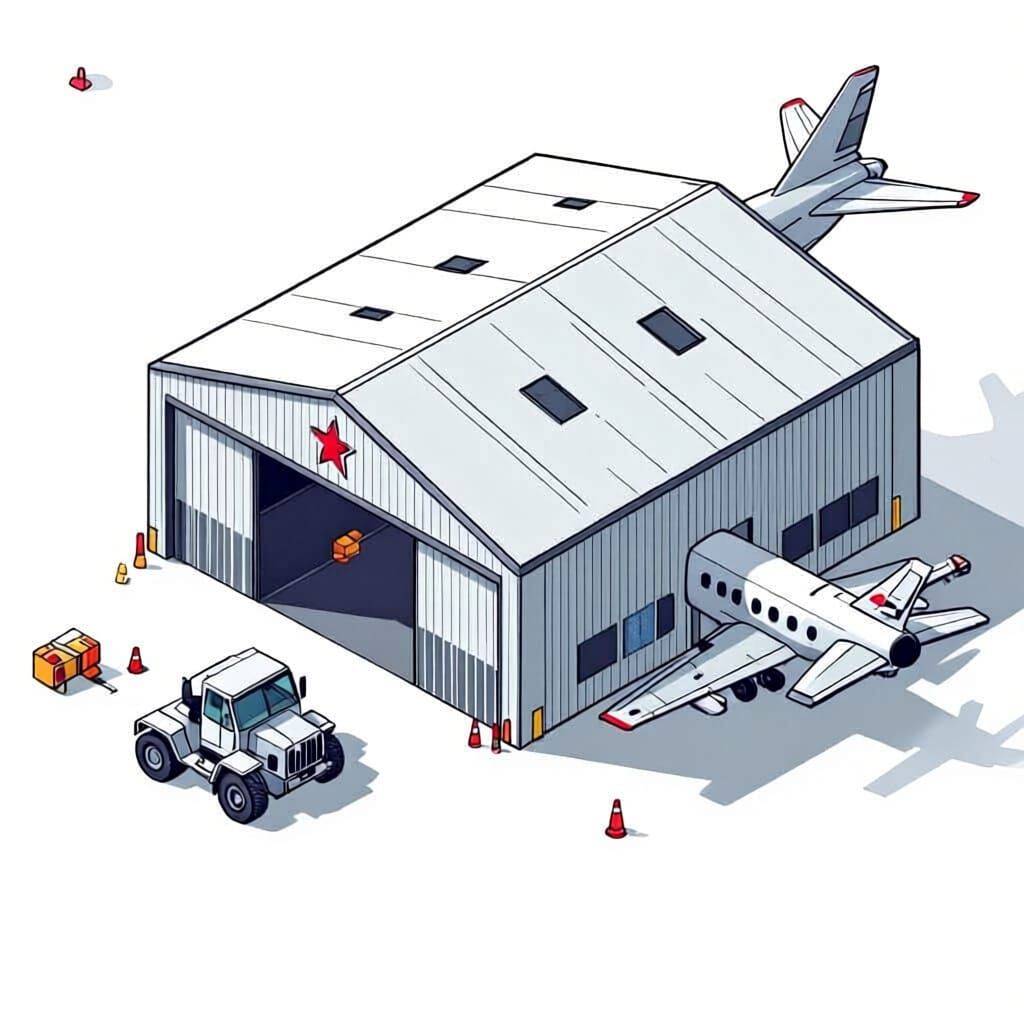 Monoline Military Aircraft Hangar Icon in Isometric View