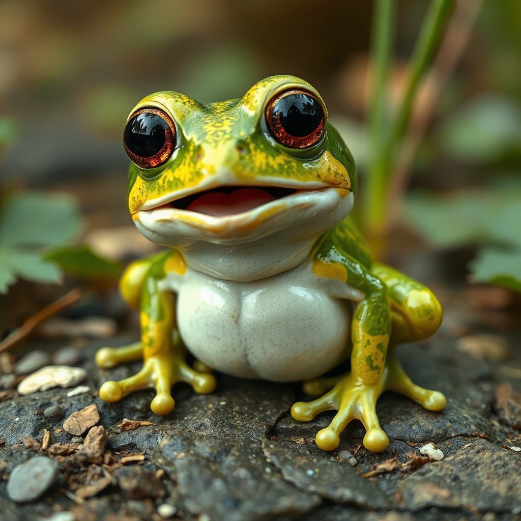 Cute Whimsical Frog with Surprised Expression