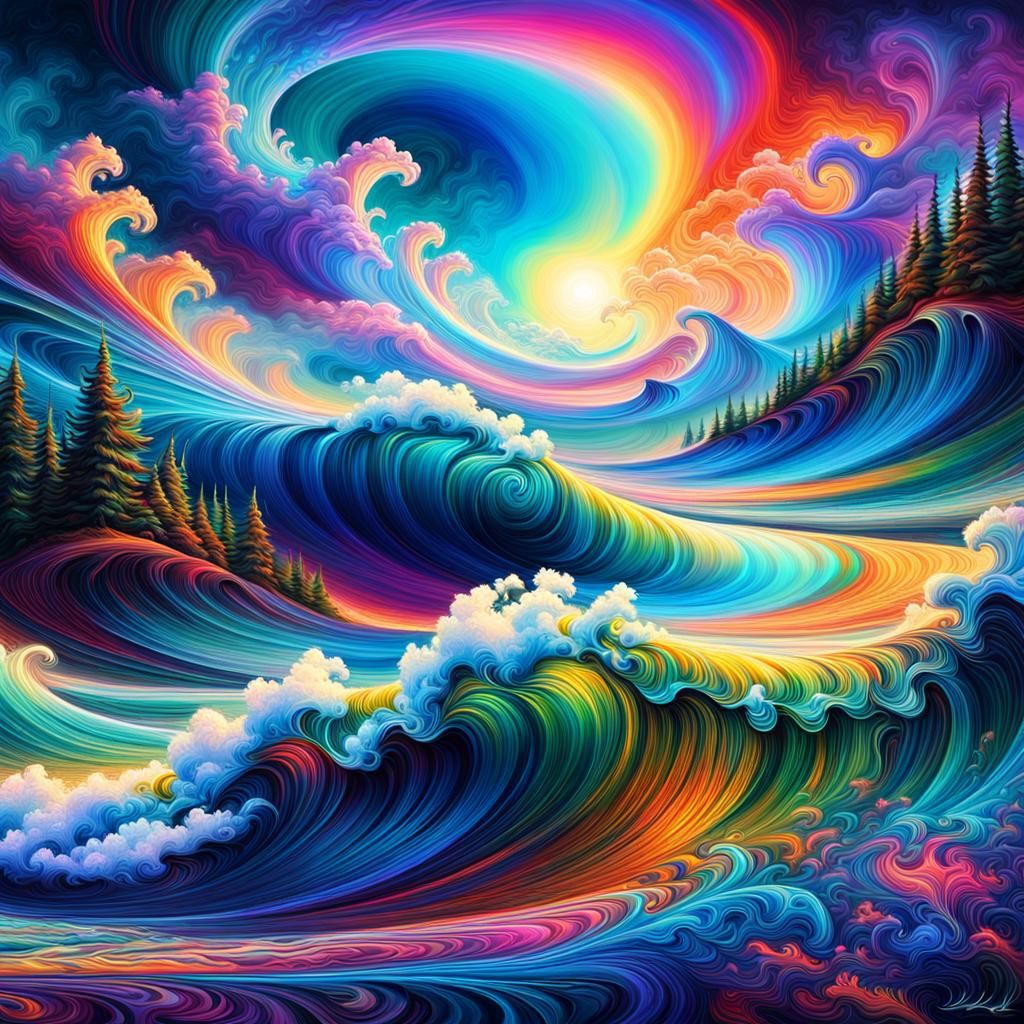 Psychedelic Dreamscape in Neo-Impressionist Style