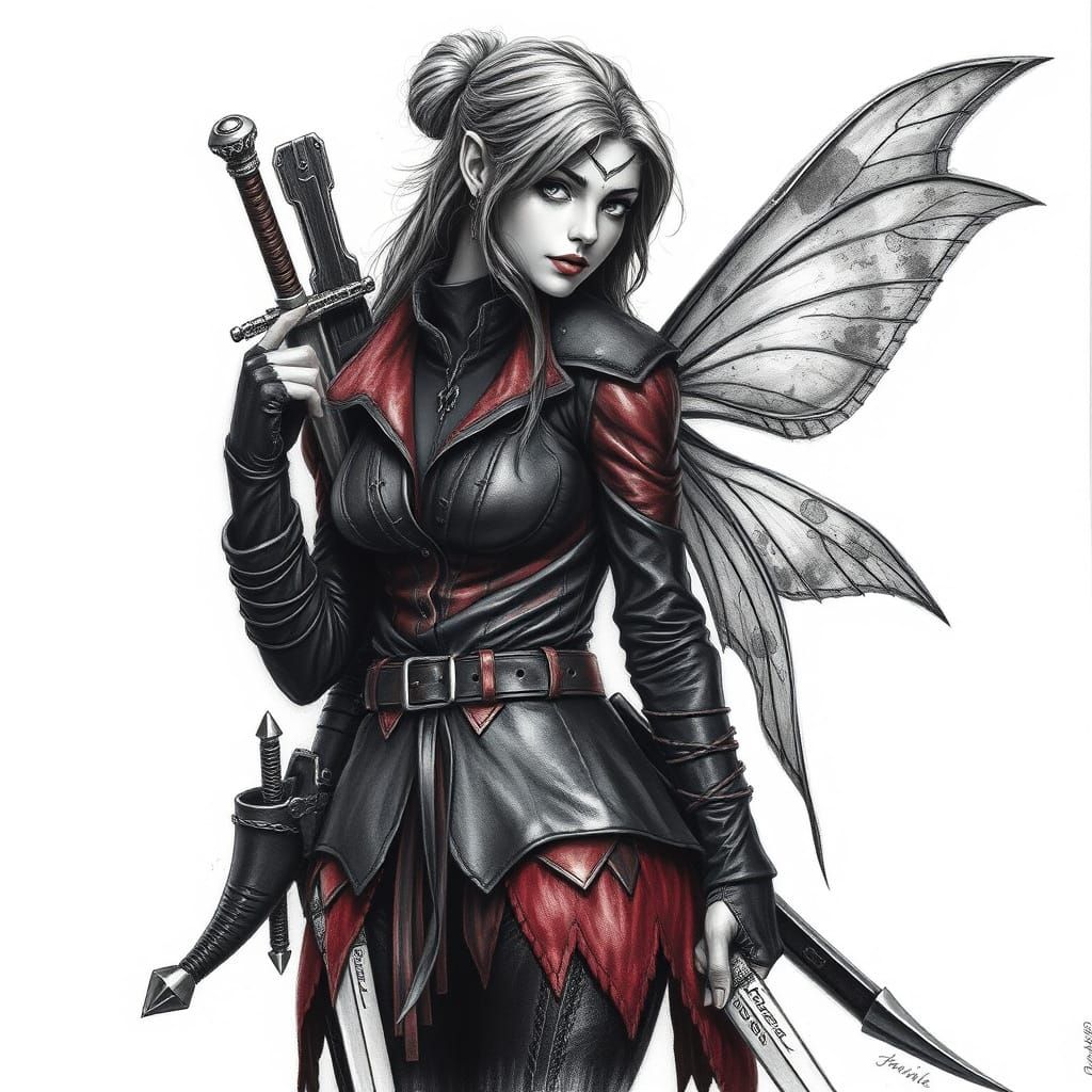Dark Fairy Archer in Charcoal Style