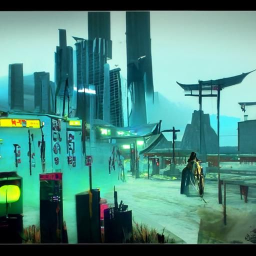 Cyberpunk Feudal Japan: Neon Cityscape