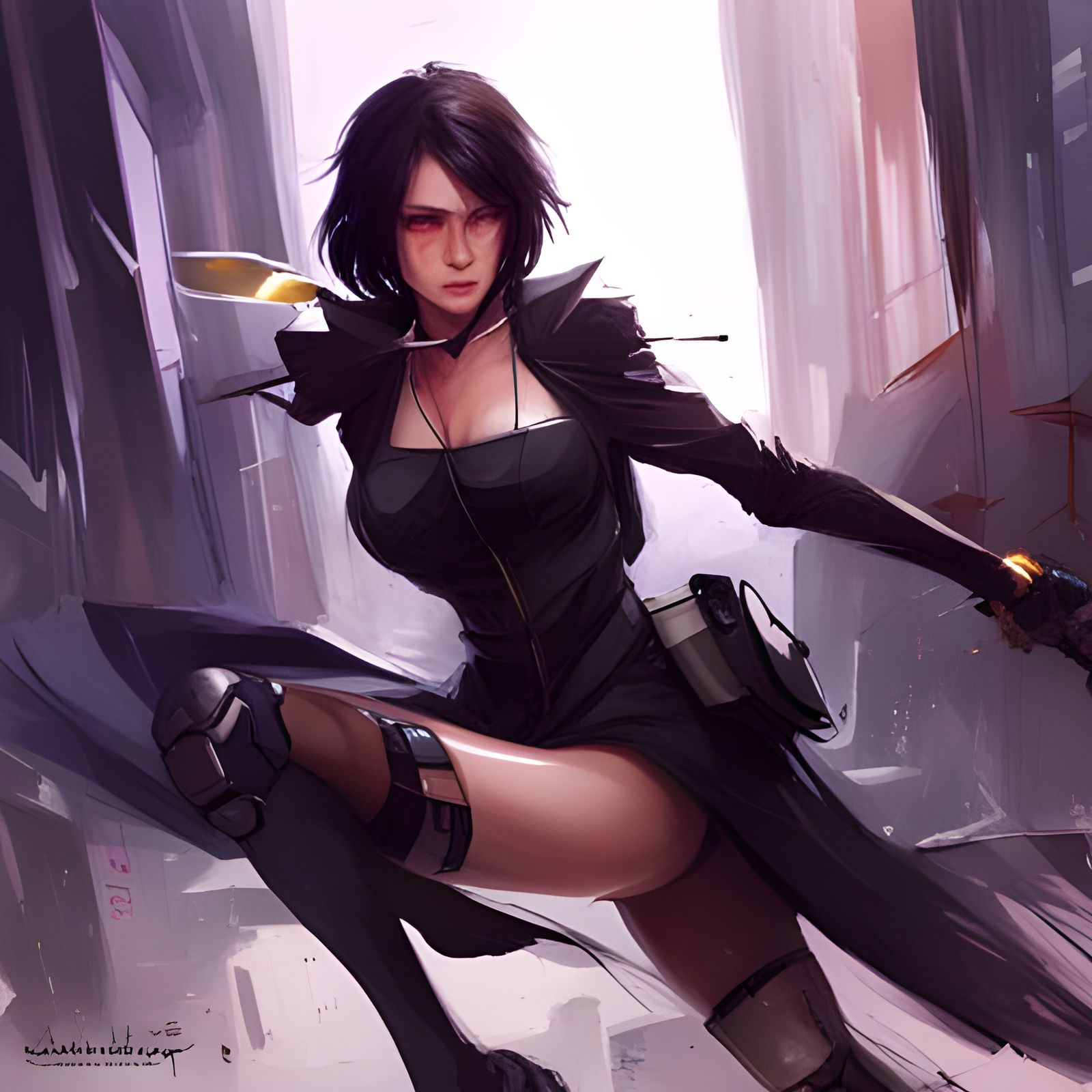 Cyberpunk Woman Portrait in Ghibli Style