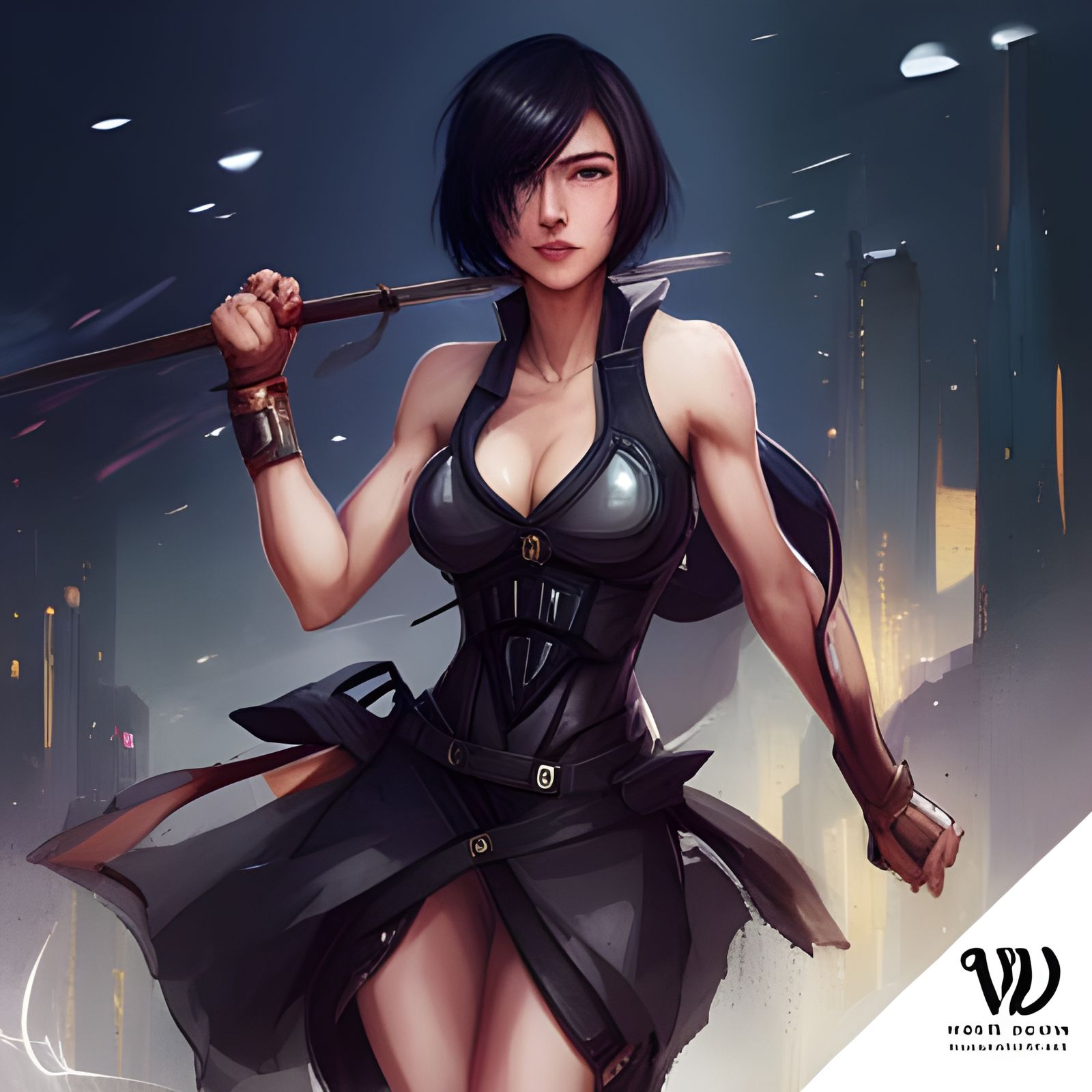 Rukia in Cyberpunk Style: Detailed Portrait