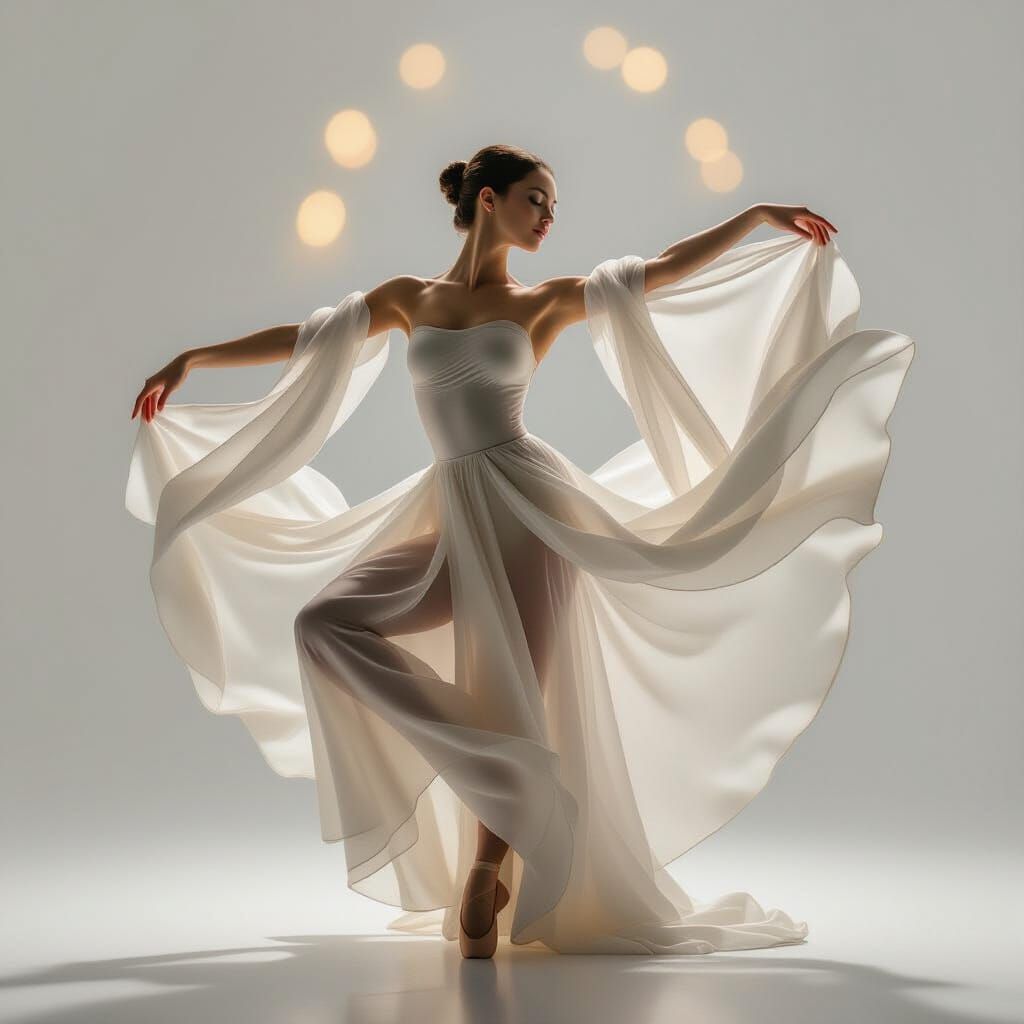 Ethereal Ballet Dancer in Flowing Gossamer Fabric