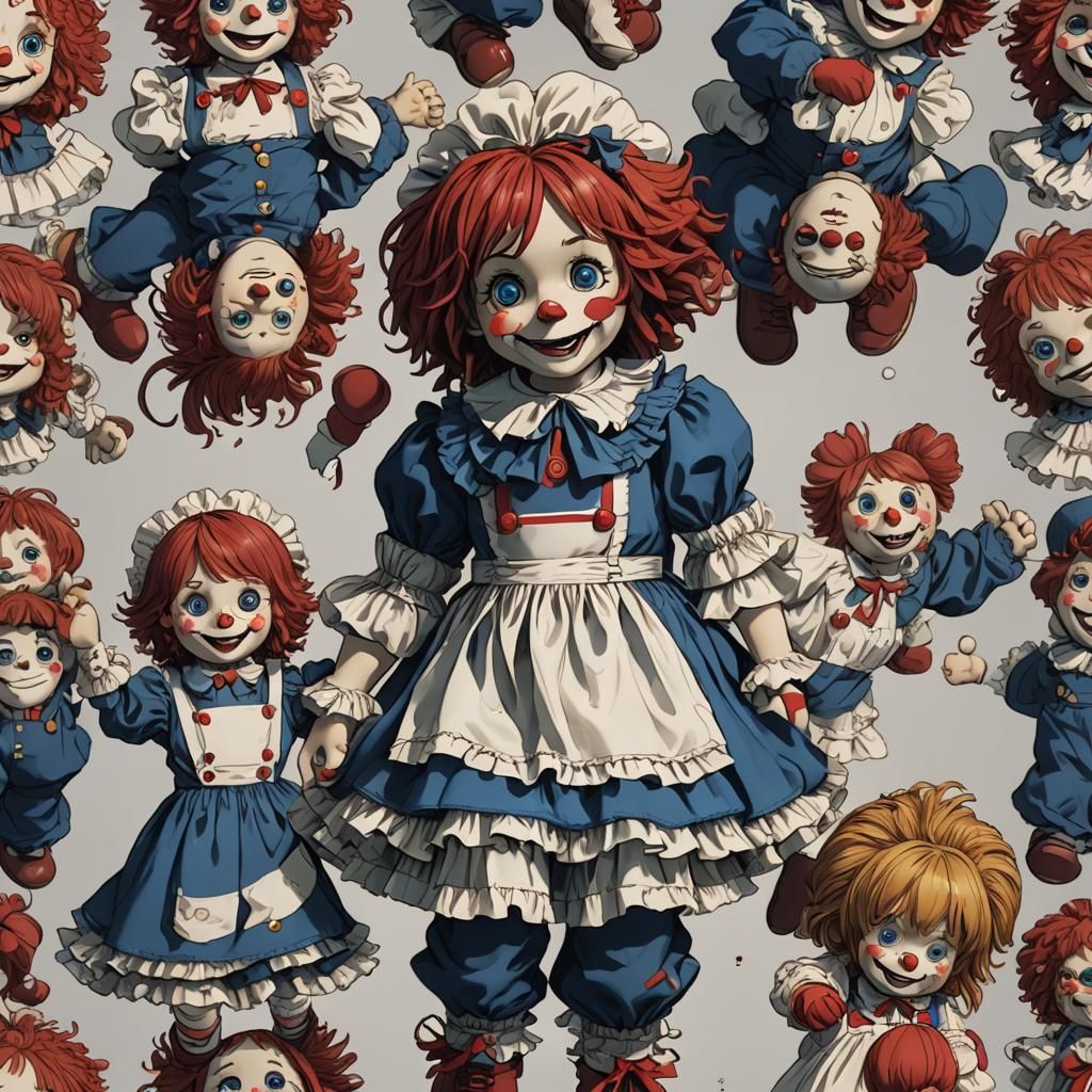 Raggedy Ann and Andy in 3D Anime Style