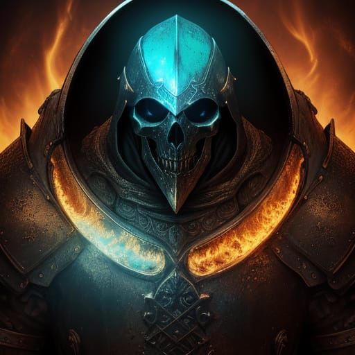Dark Fantasy Knight Helmet with Fire Skull