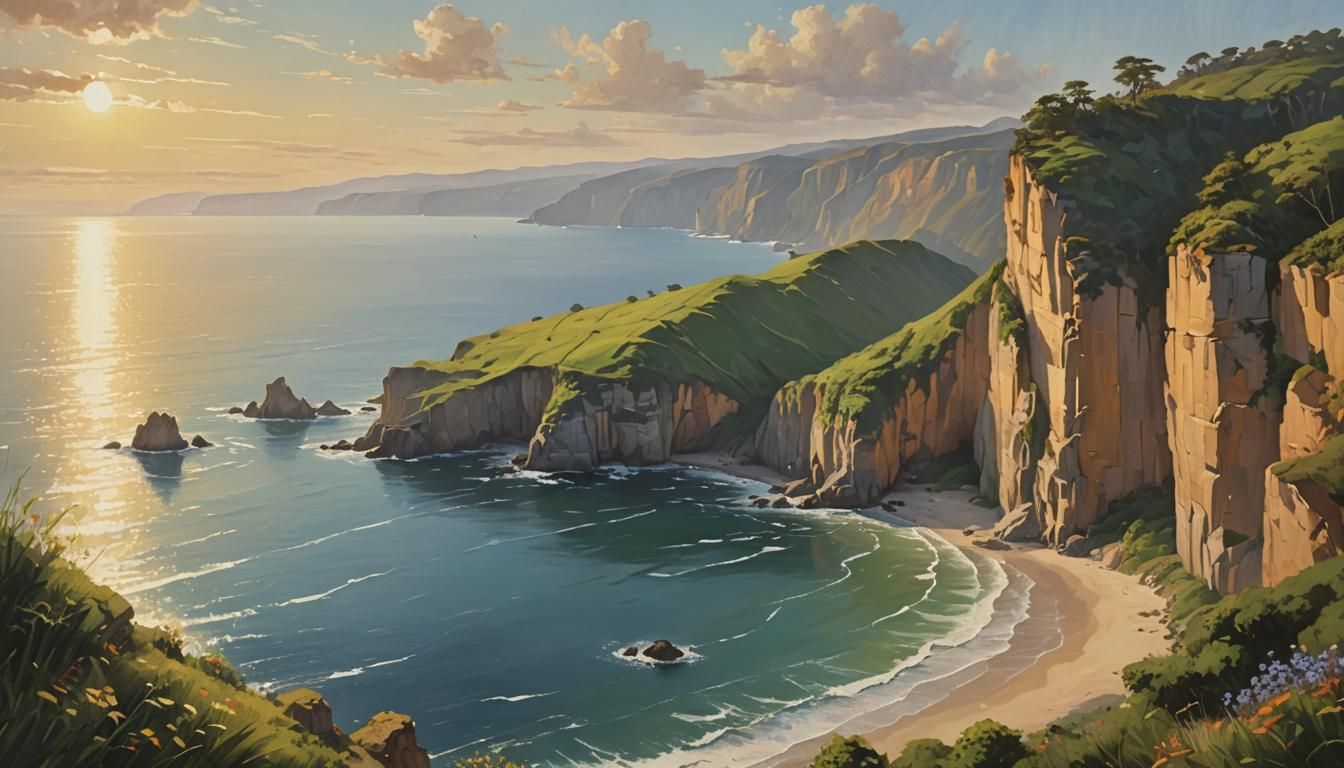 Luminous Cliffs Landscape Painting in Impressionist Style
