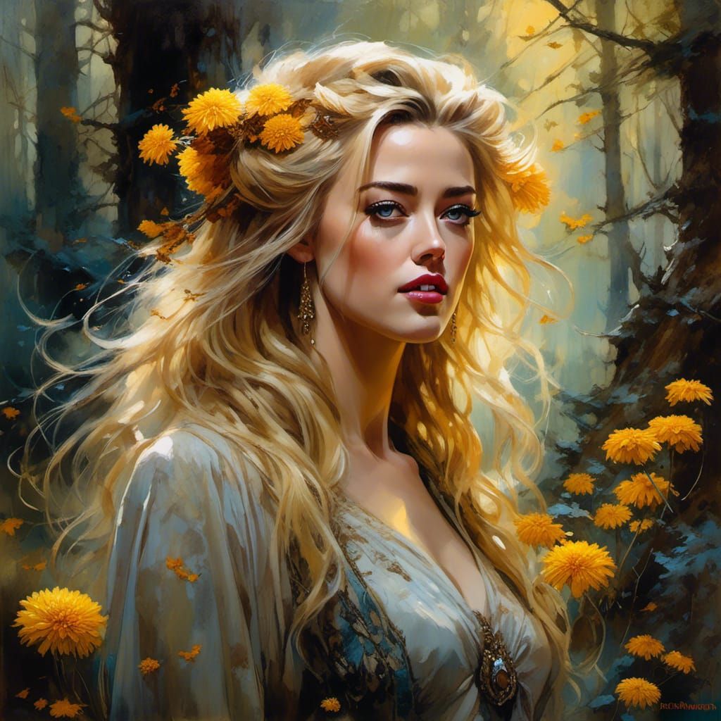 Amber Heard in a Dark Fantasy Chrysanthemum Forest