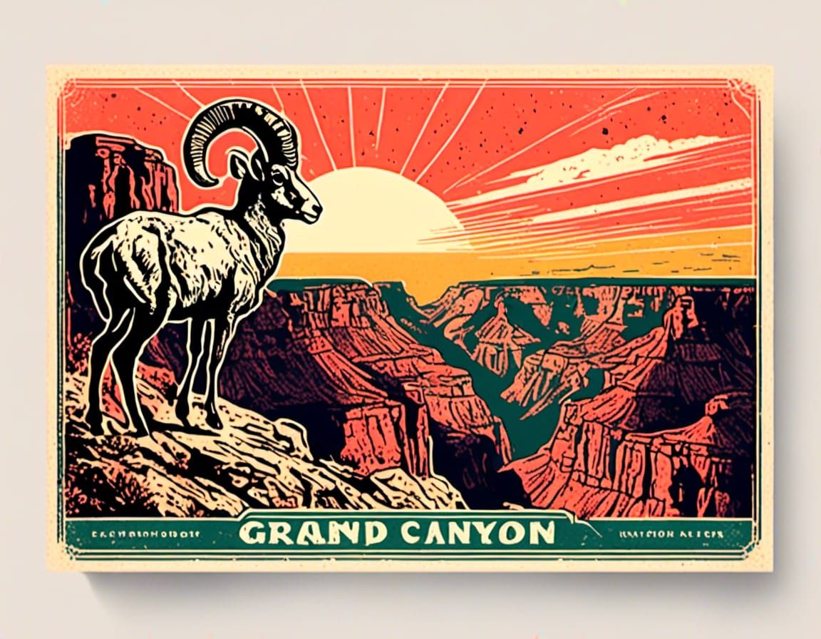 Grand Canyon Sunset: Vintage Postcard Illustration