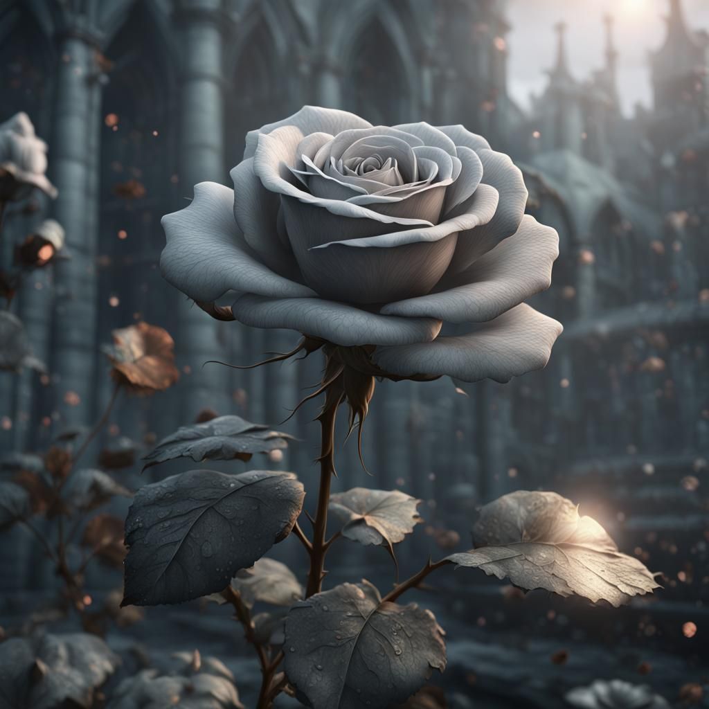 Detailed Light Grey Rose Digital Painting
