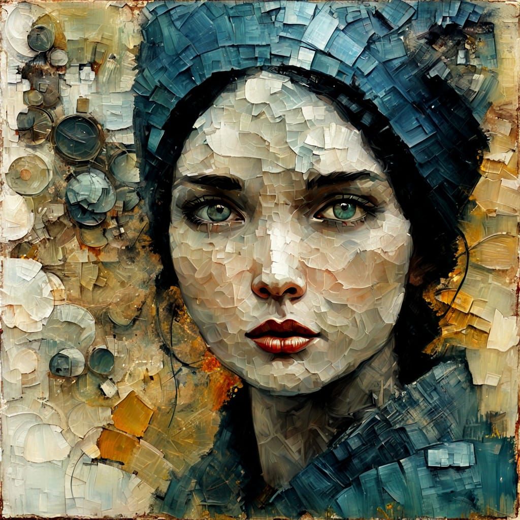 Textured Primitive Naive Encaustic Painting