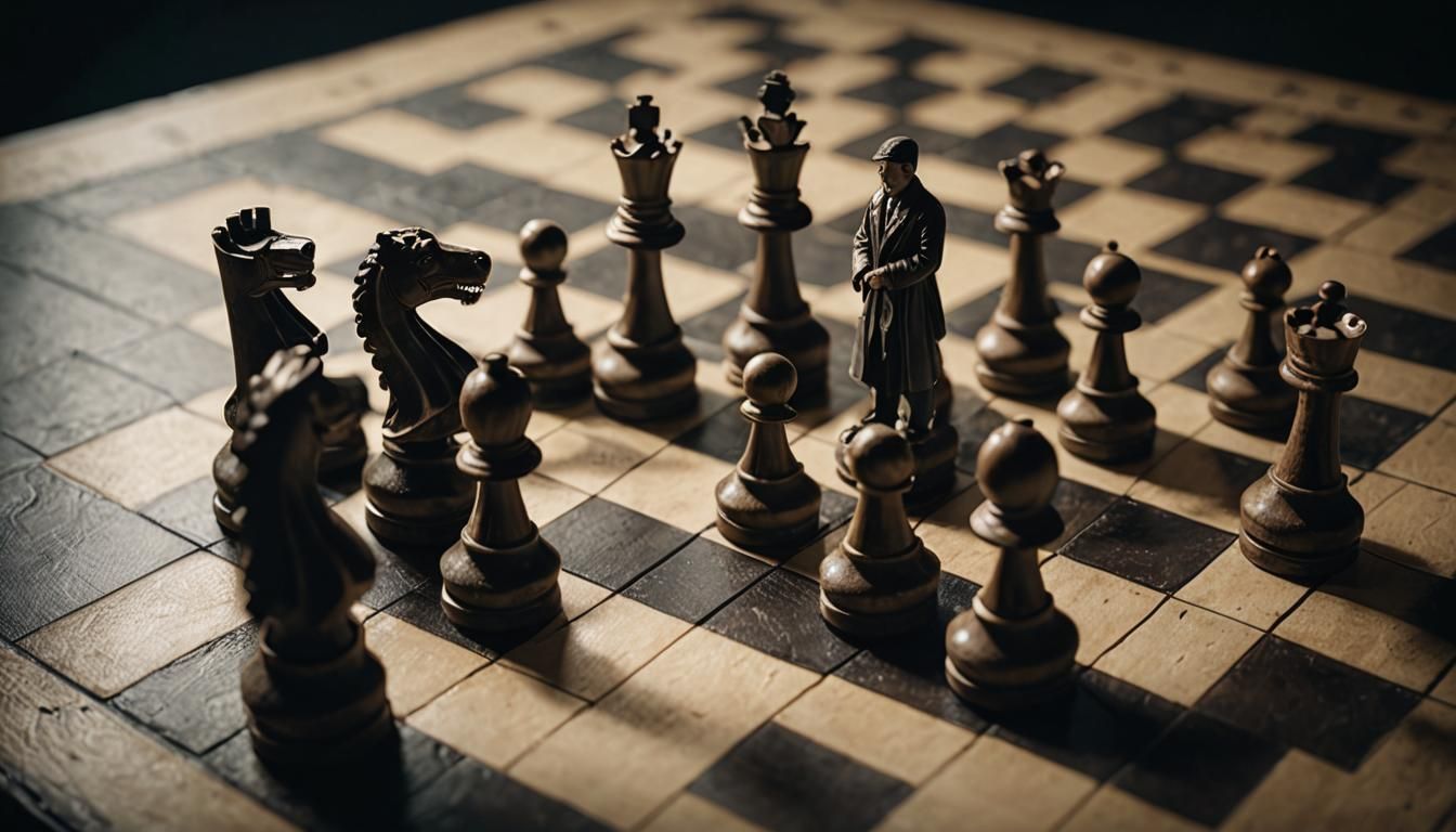 Dramatic Chessboard with Human Figure Pieces