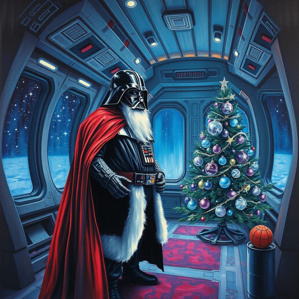Surrealist Christmas in Space: Darth Vader as Santa Claus