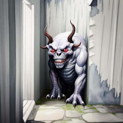 Mischievous Monster Peeking, Dripping Watercolor Art