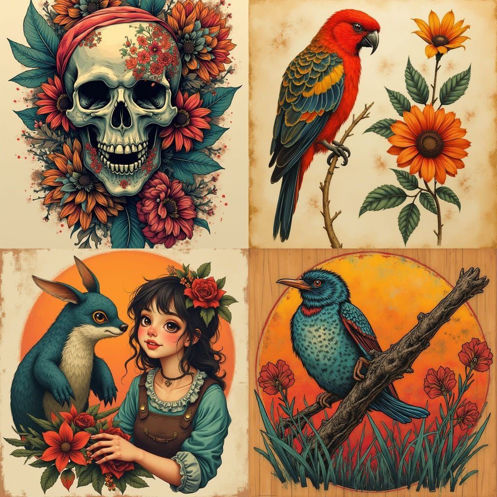 Classic Tattoo Flash in Oil Painting Style