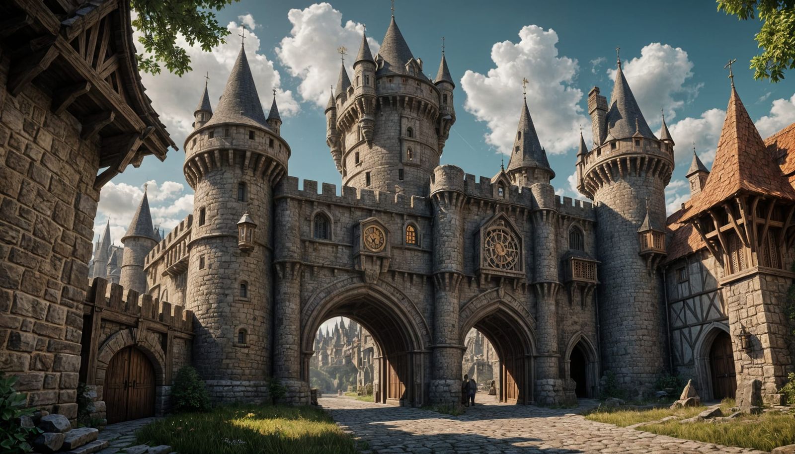 Fortified Medieval Town Gate in Detailed Matte Painting