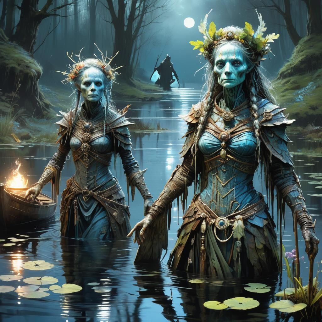 Bioluminescent Lake Lady: Dark Fantasy Concept Art
