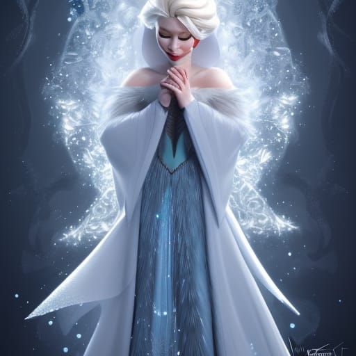Majestic Snow Queen Elsa on Ice Throne Portrait