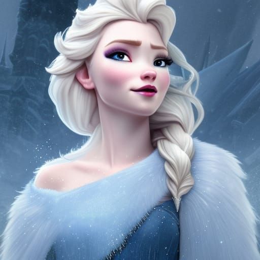 Majestic Snow Queen on Ice Throne, Art Nouveau Style