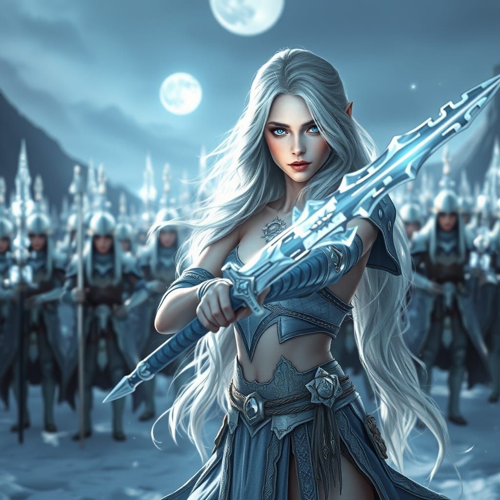Snow Elf Sorceress in Moonlit Battle Attire