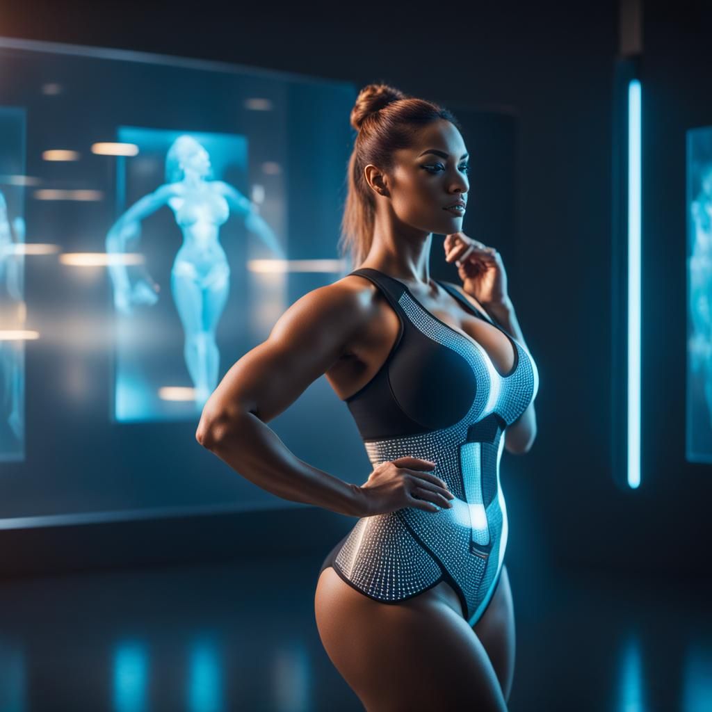 Woman Gazing at Hologram in Professional Photo