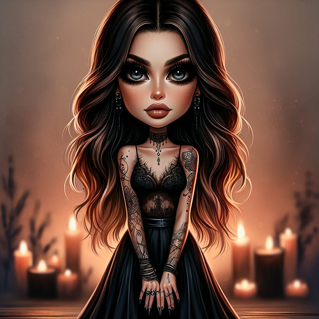 Captivating Caricature of Woman in Flowing Gown