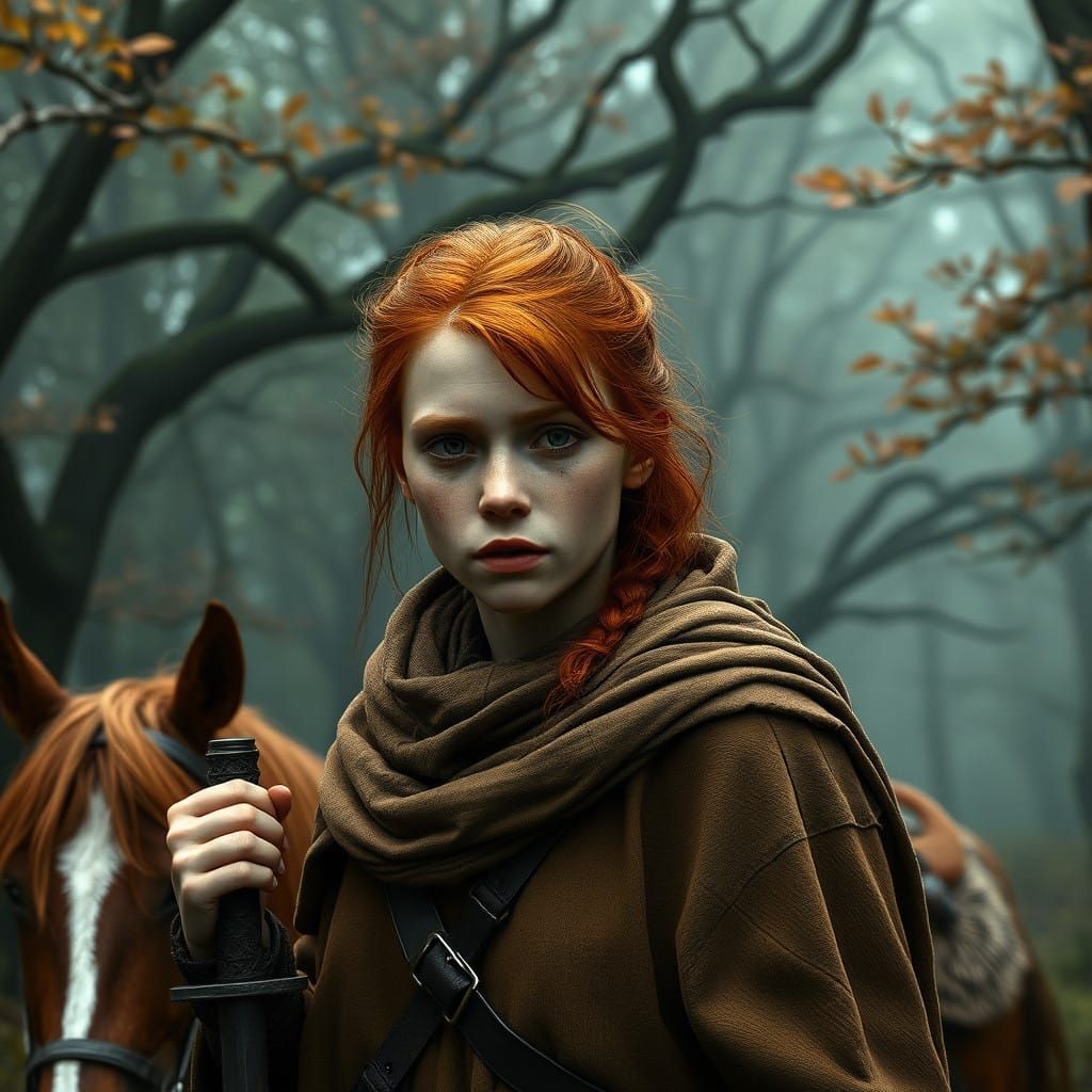 Ginger-Haired Outlaw in a Misty Forest