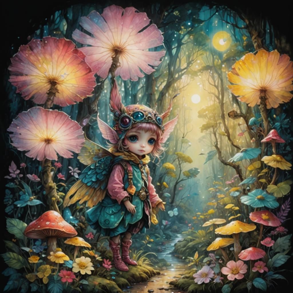 Psychedelic Watercolor Art of a Pink Magical Creature