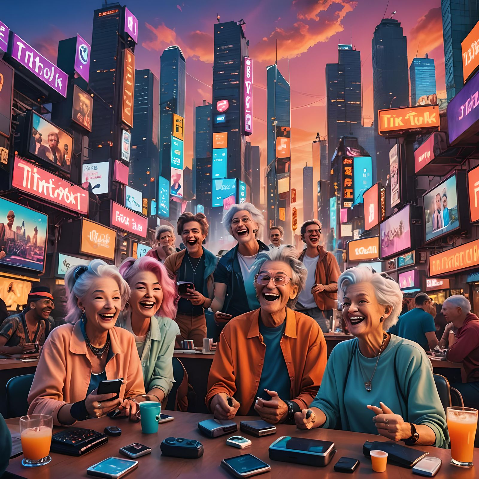 Humorous Generations Art: Boomers and Gen Z in Digital Paint...