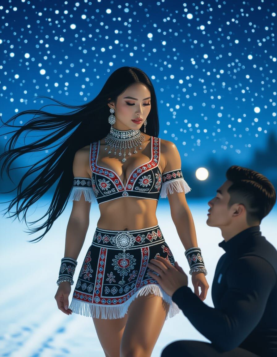 Hmong Woman Under Starry Sky in Dreamy Lighting