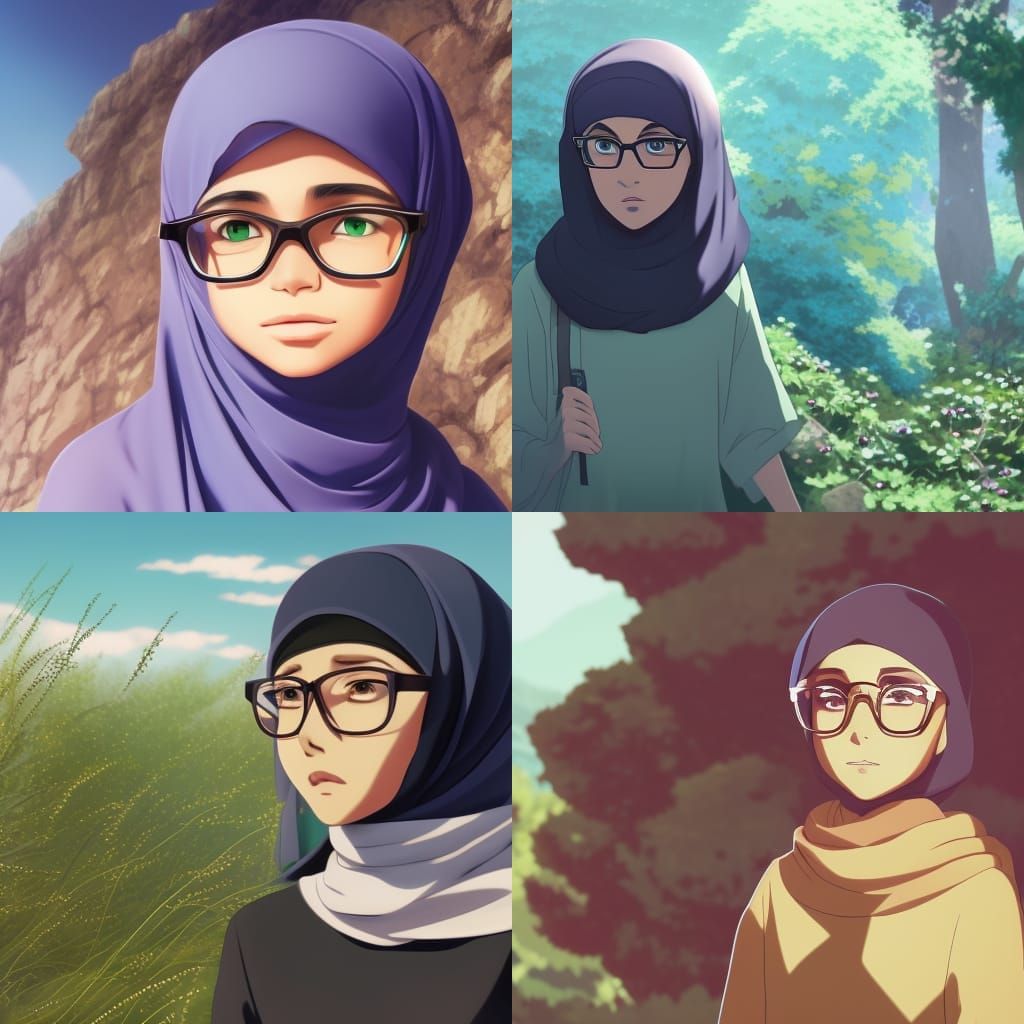 Anime Girl with Hijab in Studio Ghibli Style