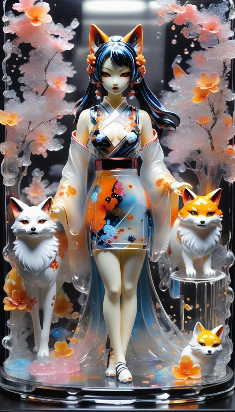 Glass Kitsune Idol Figurines in 3D Anime Style